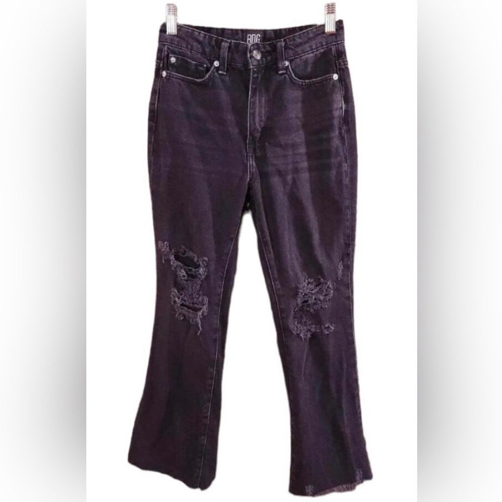 BDG Urban Outfitters Wilco Distressed Black Cropped Flare Jeans Women's 28 - Picture 4 of 13